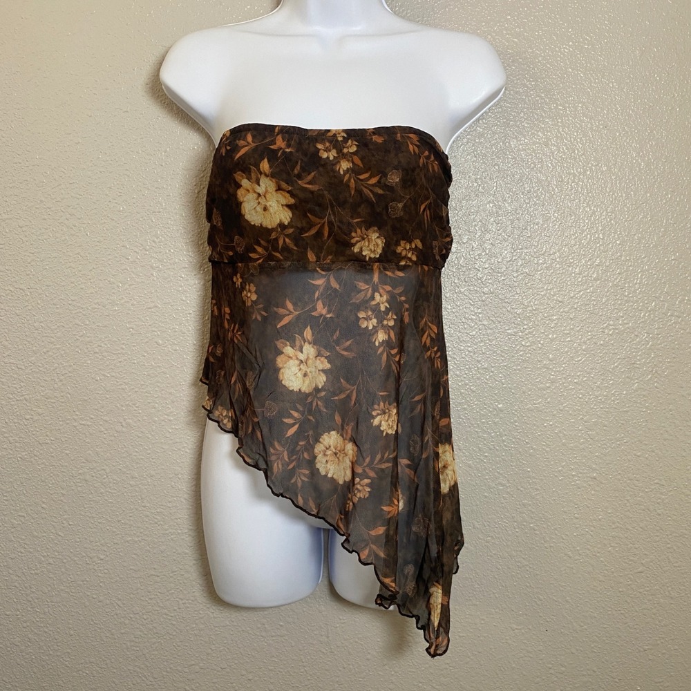 NWT Ruby & Jewell Brown Tube Top Medium Asymmetrical Fairycore Y2K Festival Mesh